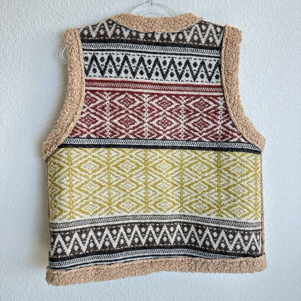 Easel Women's Aztec Sherpa Lined Vest SMALL Western Button Up Southwestern‎ Boho